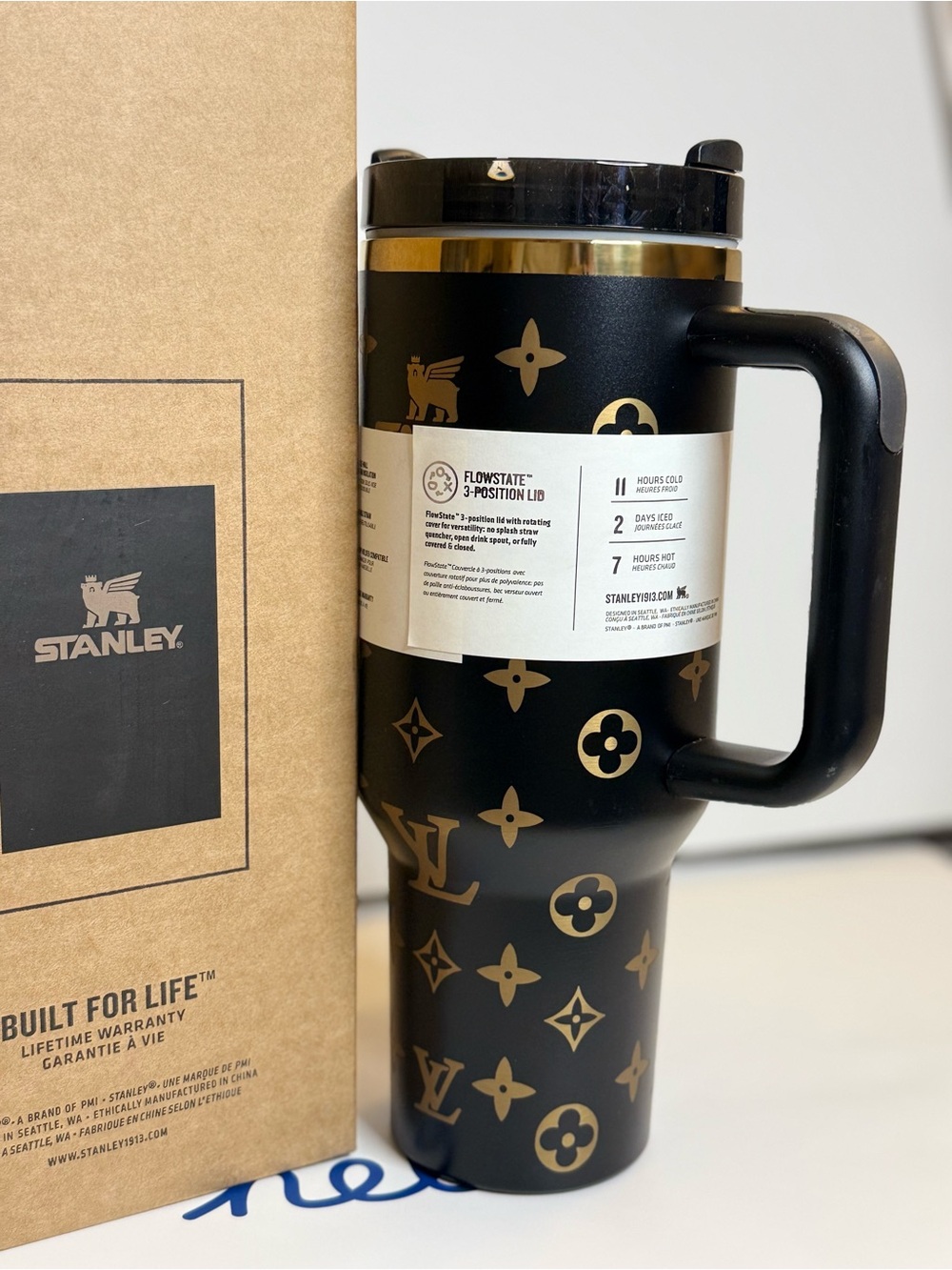 Stanley FlowState Travel Mug - Black with Gold Monogram Print